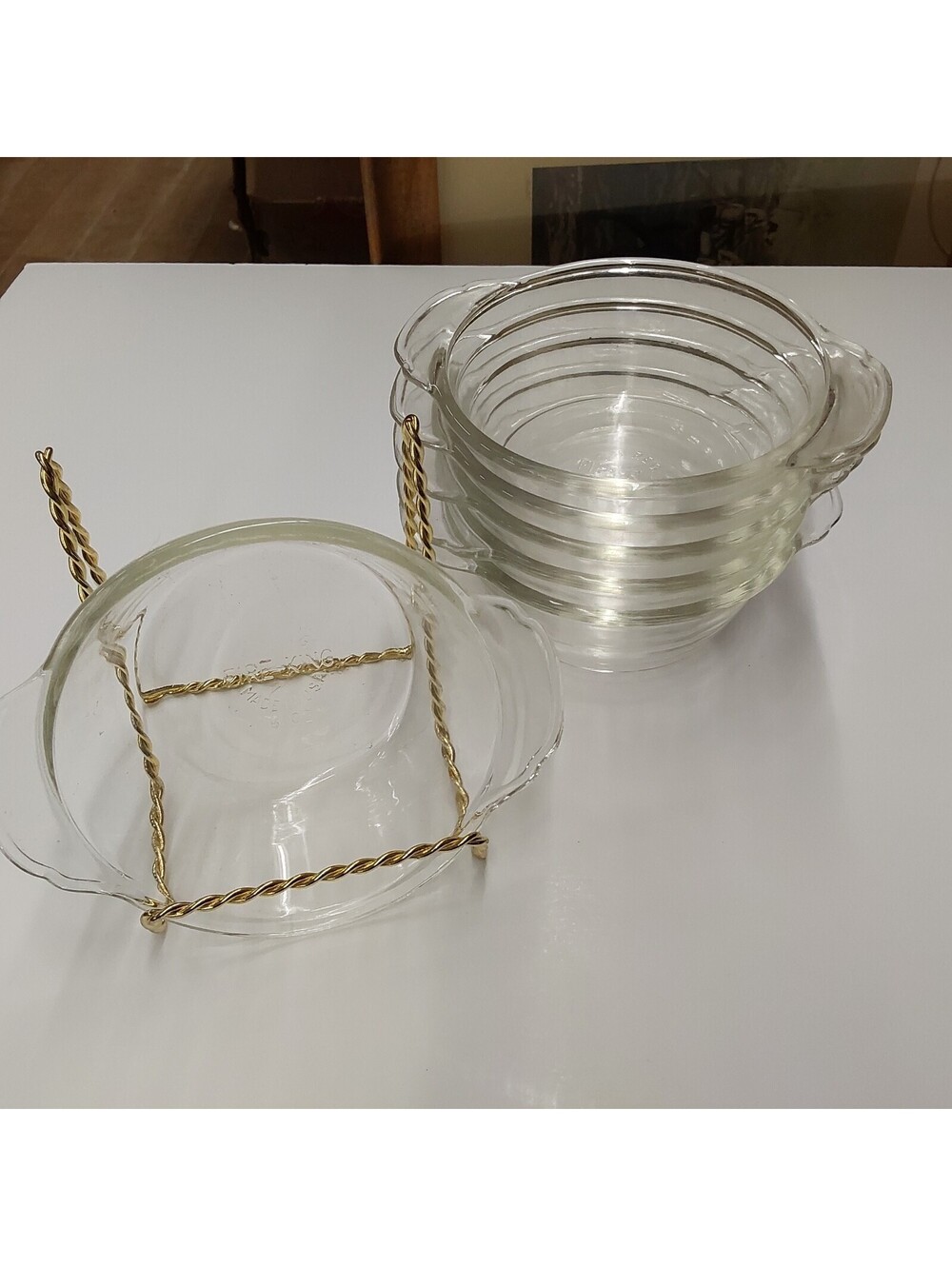 6 Fite King Vintage 8 Oz 4" Clear Glass Mini Casserole Dish w/ Tab Handles